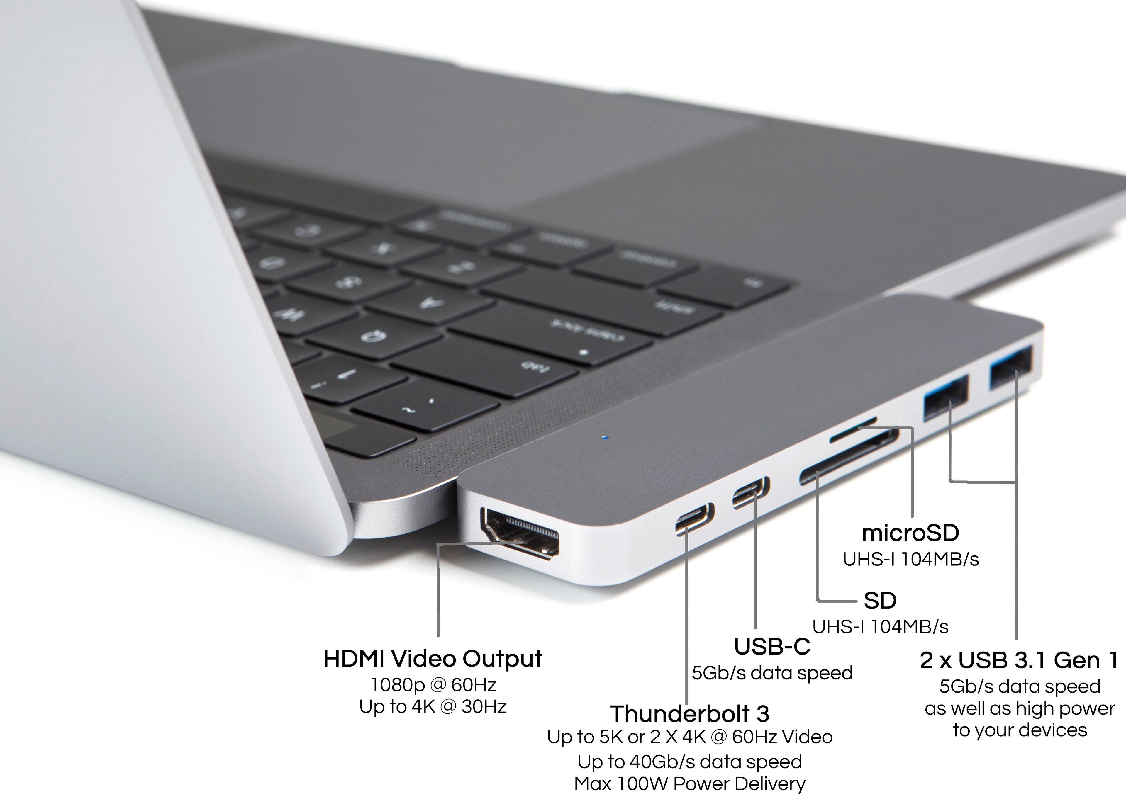 Alt View 12. Hyper - HyperDrive 7-Port USB C Hub - USB-C Docking Station for Apple MacBook Pro and Air - Space Gray.