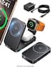 INIU - Magnetic 3-IN-1 Wireless Charger, Qi2 15W Foldable MagSafe Compatible Charging Station, for iPhone/Apple Watch/AirPods - Black