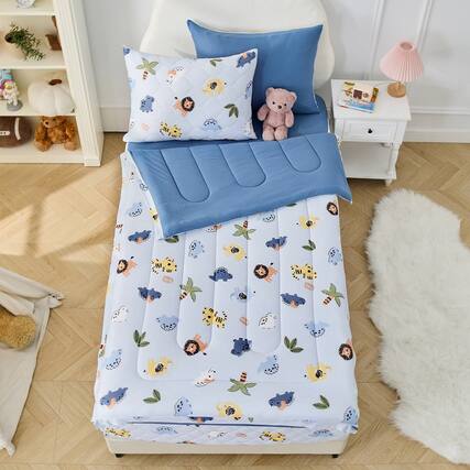 Front. Bestier - Kids Twin All-Season Comforter Set with Zipper Bedding, Lightweight Cartoon Bed-in-a-Bag - Blue.