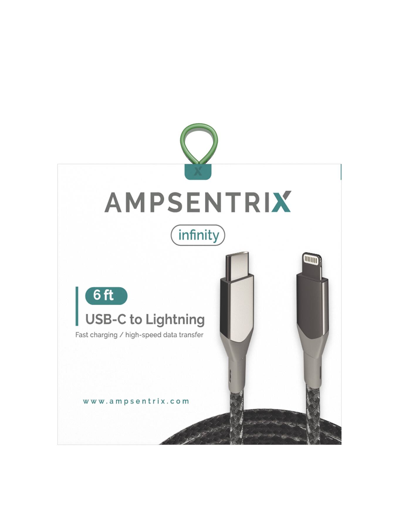 X AMPSENTRIX infinity 6 ft USB-C to Lightning Fast charging / high-speed data transfer www.ampsentrix.com