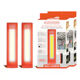 Black+Decker - Clip-On Light, Battery-Powered COB Utility Magnetic Light, 300 Lumens, 2-Pack - Orange