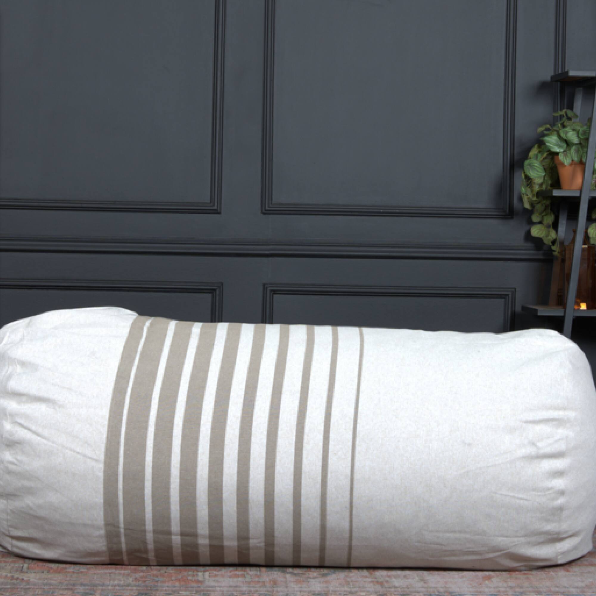 Front. GOODSILO - Large Striped Cylindrical Bean Bag Chair with Removable Cover, Foam Filled for Ultimate Comfort and Style - Natural+Cream.