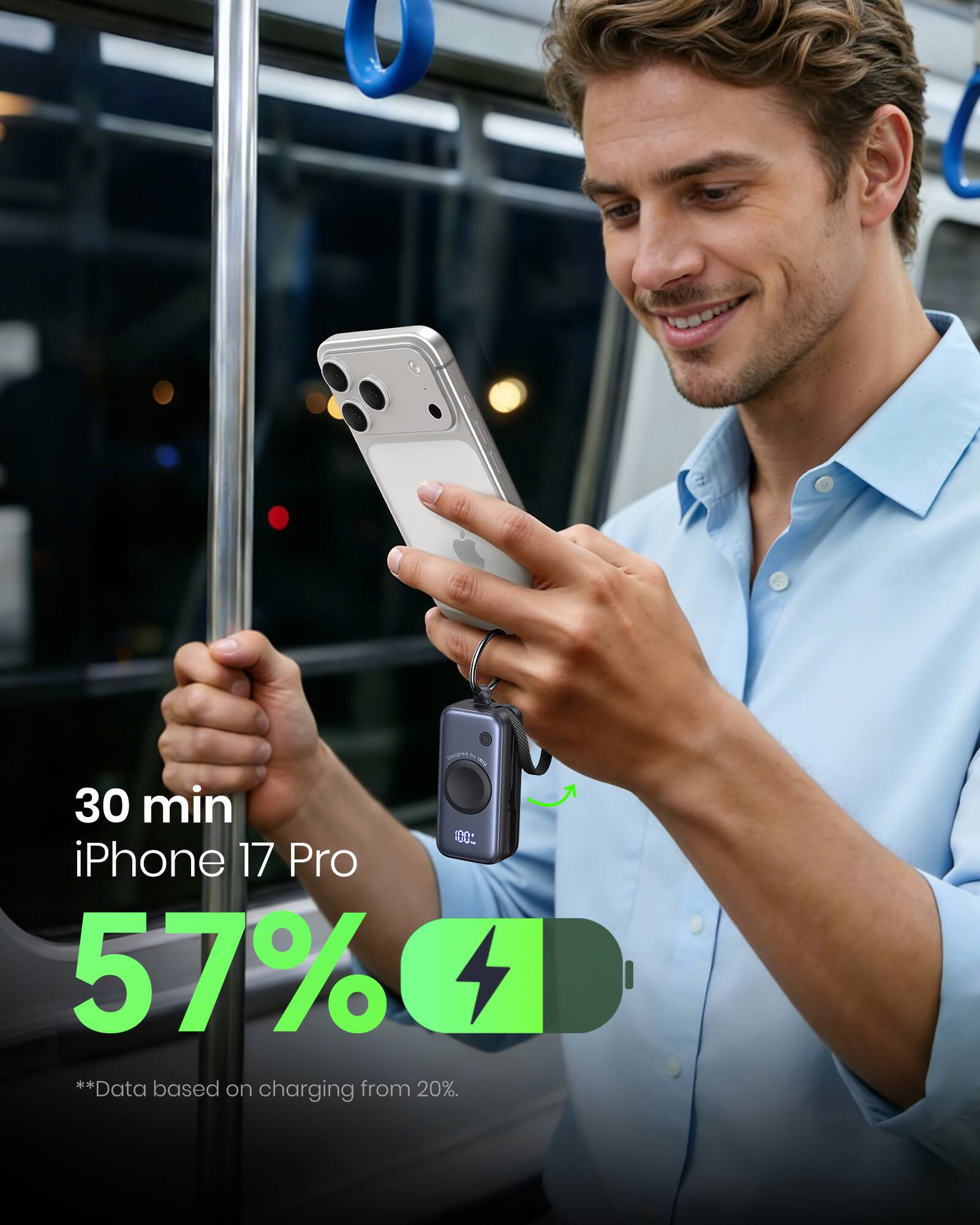 30 min  
iPhone 17 Pro  
57%  
**Data based on charging from 20%.