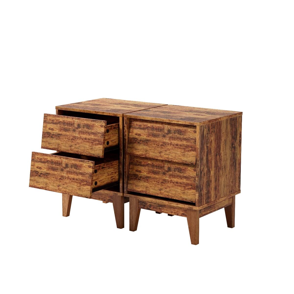 Alt View 2. Loheer - Loheer 2 Piece Nightstand Set, Mid Century Modern Brown MDF Bedroom Tables - Brown.