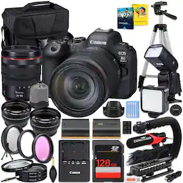 Bundle - Canon - EOS R6 Mark II Camera with RF 24-105mm f/4 L Lens, 128GB Card, Flash, Mic & Accessories - Black