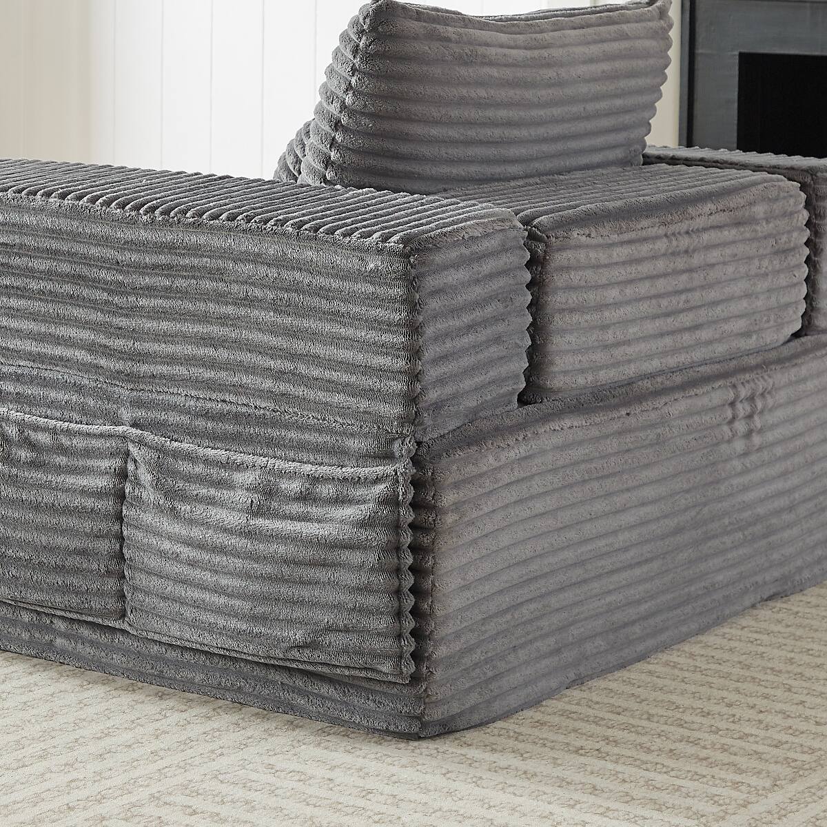 Alt View 9. Ropilly - Ropilly Modular Single Seater Sofa Grey Corduroy Lounge Chair with Reclining Back, Storage Armrests and Pillow - Grey.