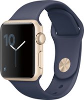 Geek Squad Certified Refurbished Apple Watch Series 2 42mm Gold Aluminum Case Midnight Blue Sport Band - Gold Aluminum - Angle_Zoom