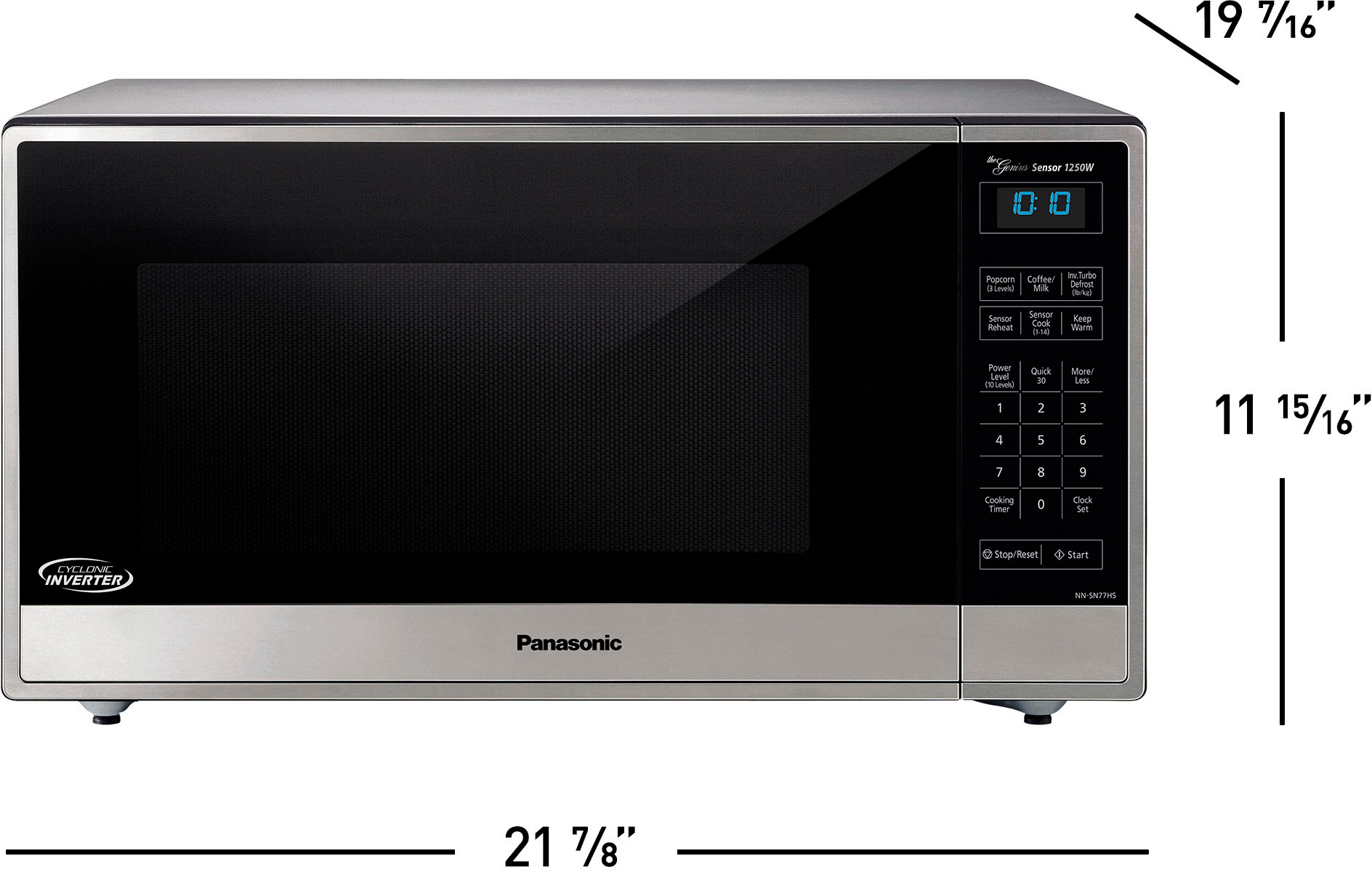 Angle View: Panasonic - 1.6 Cu. Ft. 1250 Watt SN77HS Microwave with Cyclonic Inverter - Stainless Steel/silver