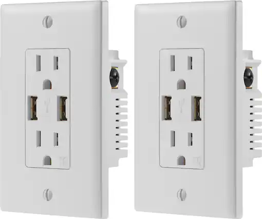 Front. Dynex™ - 2.4A USB Wall Outlet (2-Pack) - White.