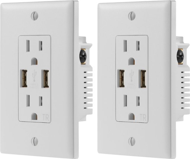 Dynex™ - 2.4A USB Wall Outlet (2-Pack) - White - Front Zoom