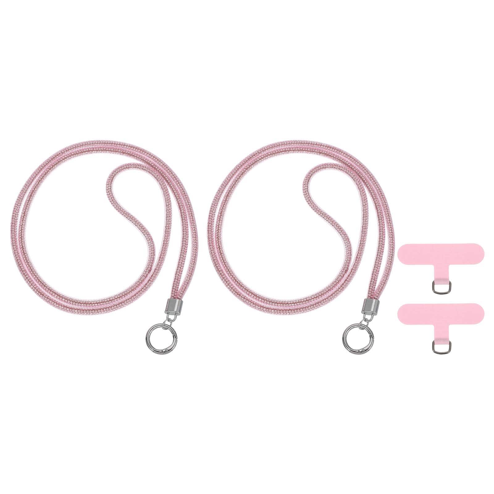 Unique Bargains - 2pcs Water Diamond Wrist Phone Bling Shoulder Strap with Tether Tab Universal Lanyard for Smartphones - Pink