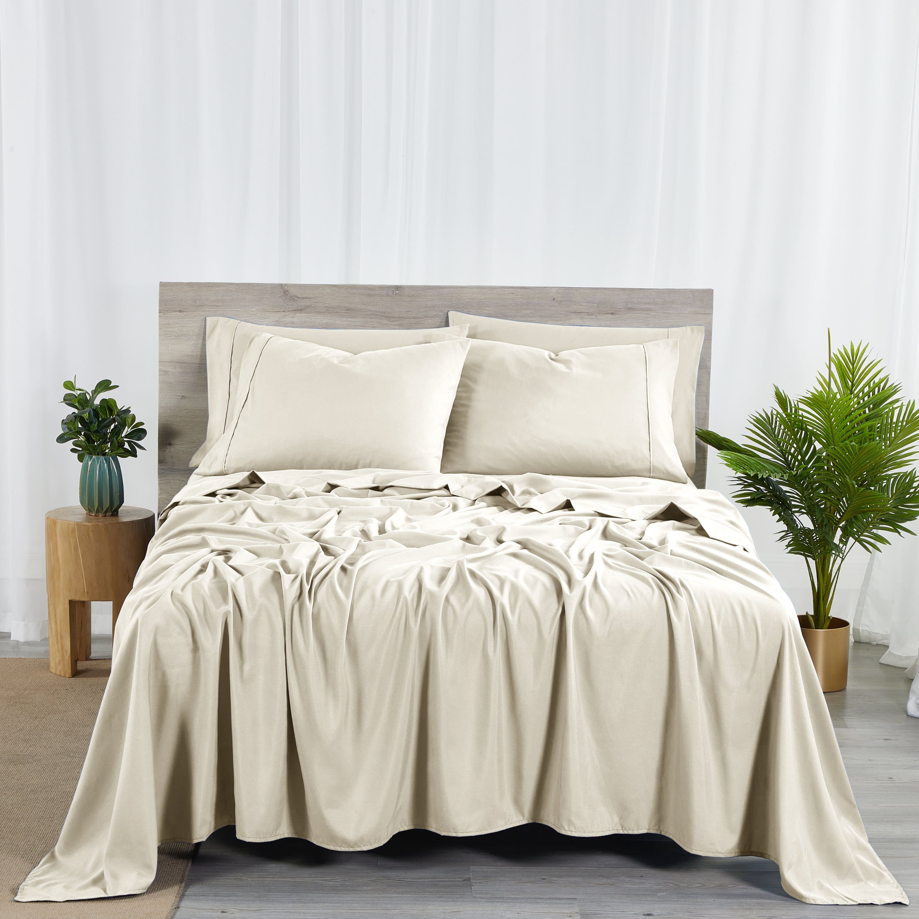 Bibb Home - 2000 Count 6-Piece Bamboo Sheet Set with Snug Grip - Cream