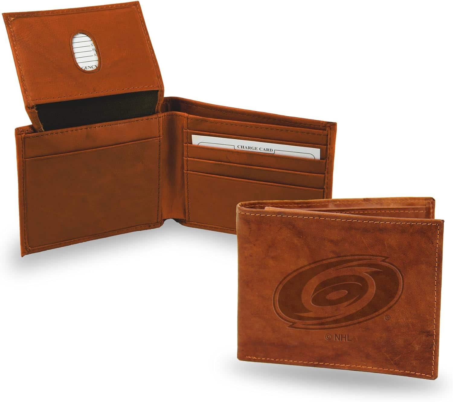 Rico Industries - Carolina Hurricanes Brown Leather Embossed Bifold Passcase Wallet - Multi