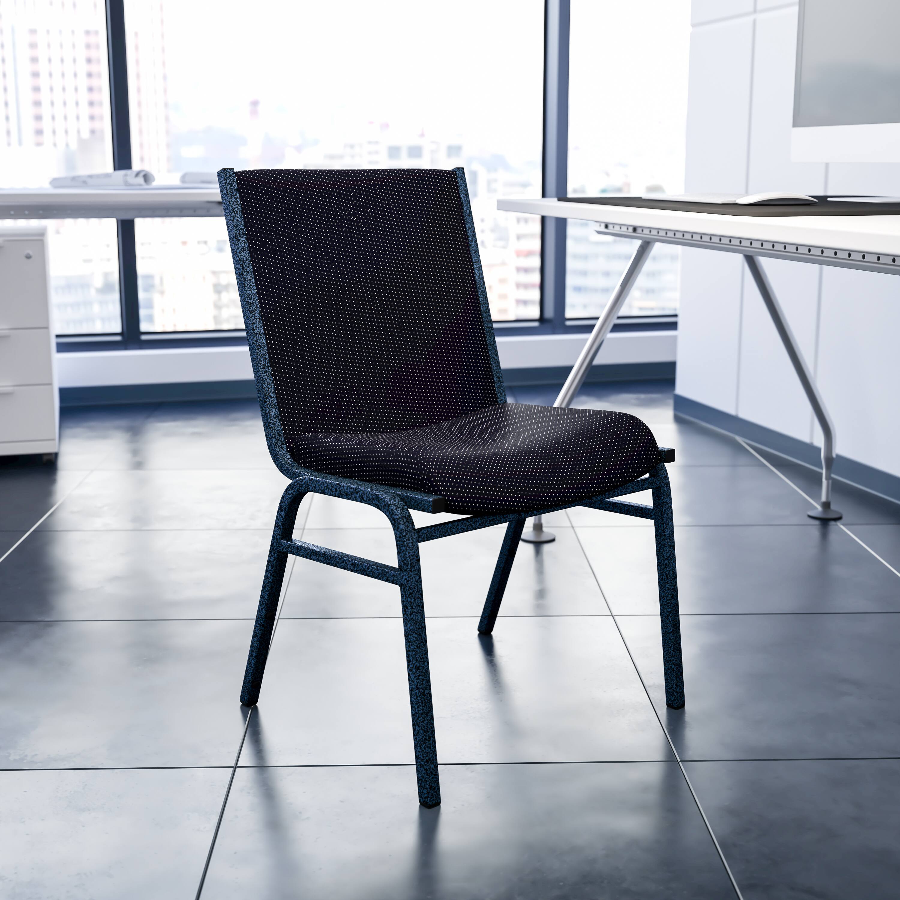 Alt View 1. Emma + Oliver - Heavy Duty Reception/Guest Stack Chair - Black Patterned Fabric.