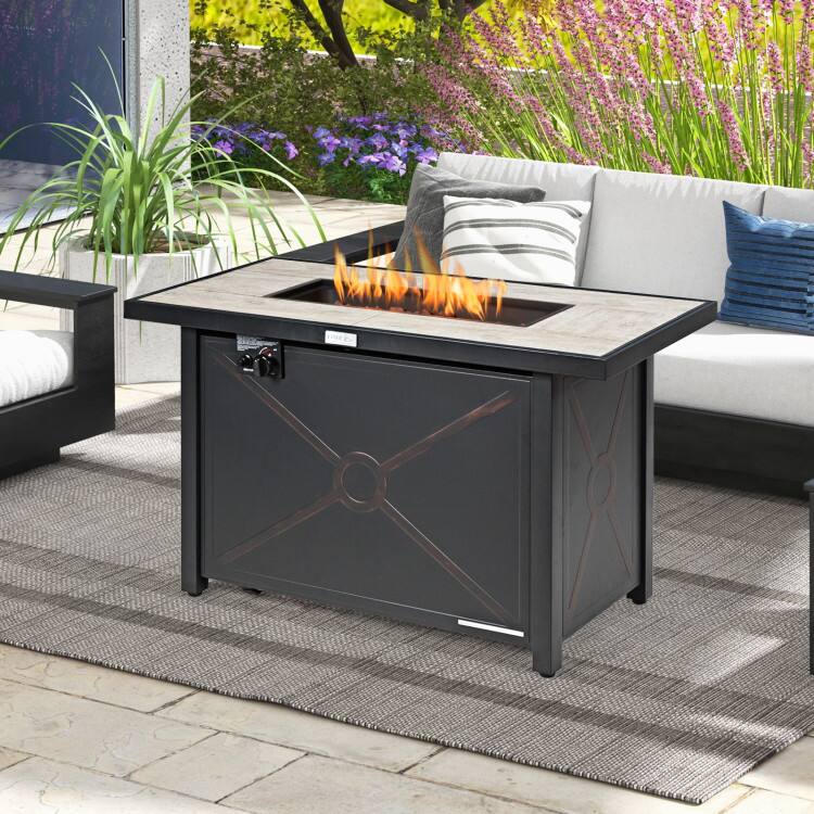 Left. Mondawe - 42 Inch 60000 BTU Propane Fire Pit Table with Ceramic Tabletop - Black.