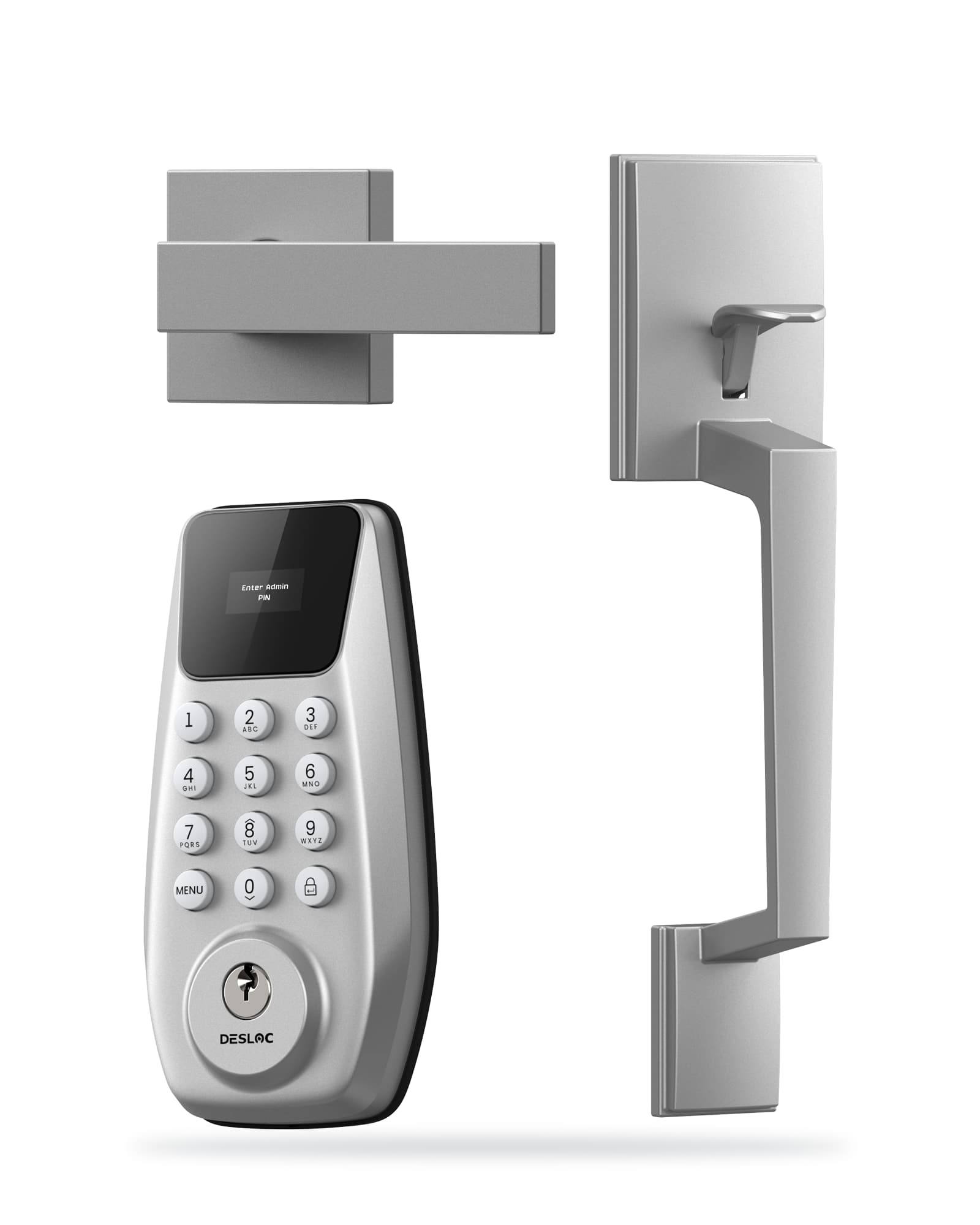DESLOC - C100 Smart Door Lock with Visible Display, Smart Keypad Deadbolt with Handle for Front Door - Silver