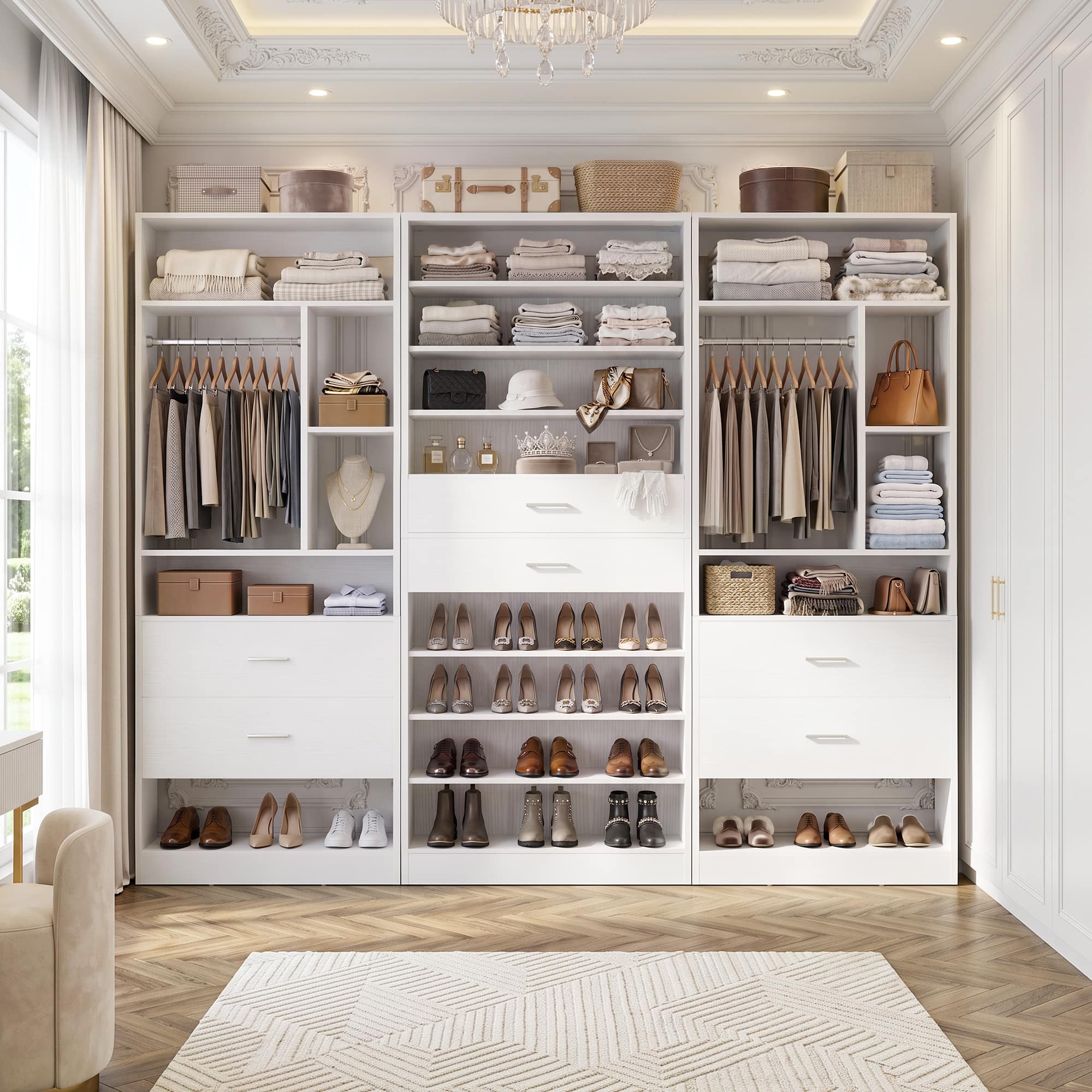 "Aheaplus - 3-Piece Freestanding Bundle: 10-Tier Shoe Rack + 2×24"" Closet Systems with Drawers, Hooks & Adjustable Shelves - White" price history on PriceWatchPro