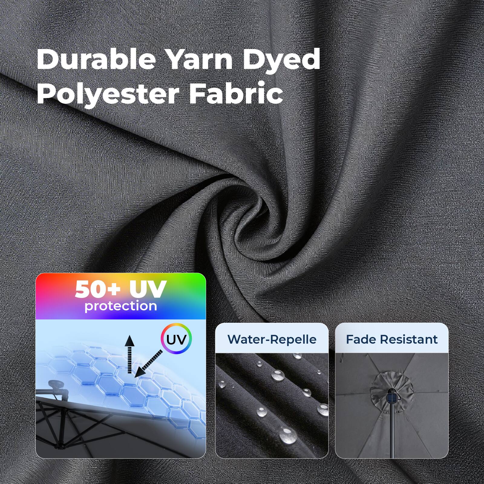 Durable Yarn Dyed Polyester Fabric

- 50+ UV protection
- Water-Repellent
- Fade Resistant