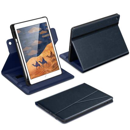 Front. DTTO - Case for iPad 9th / 8th / 7th Generation 10.2-Inch – 360° Rotating Premium Leather Folio Stand Cover with Pencil Holder - Blue.