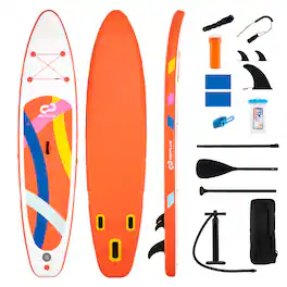 Costway - 11' Wide Inflatable Stand Up Paddle Board , Stable SUP for Adults and Youth - Orange+White