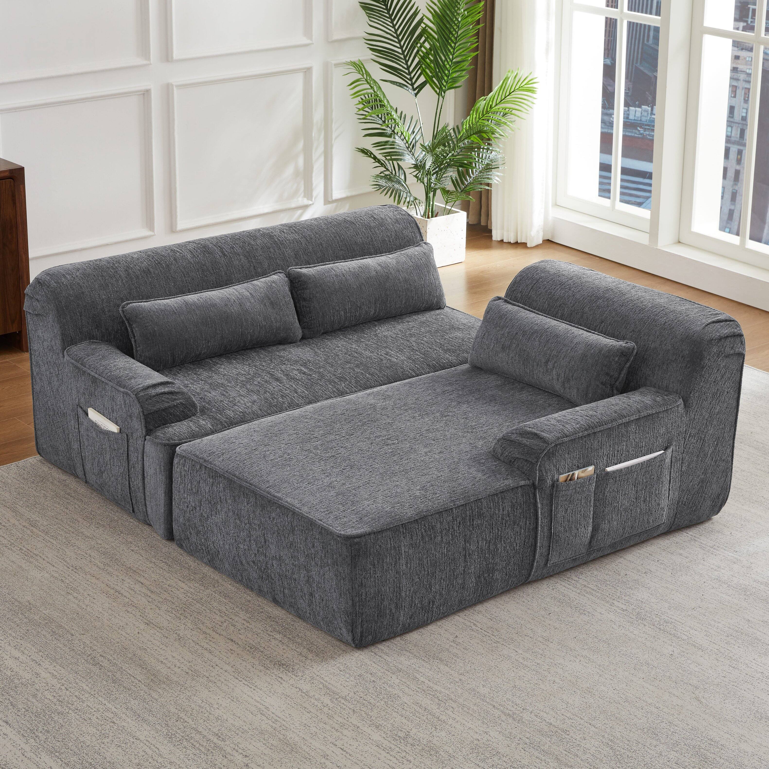 Alt View 6. Aukfa - Chenille L-Shape Sectional Sofa-Minimalist, Sleeper Couch for Living Room, Apartment, Reception-No Assembly - Gray.