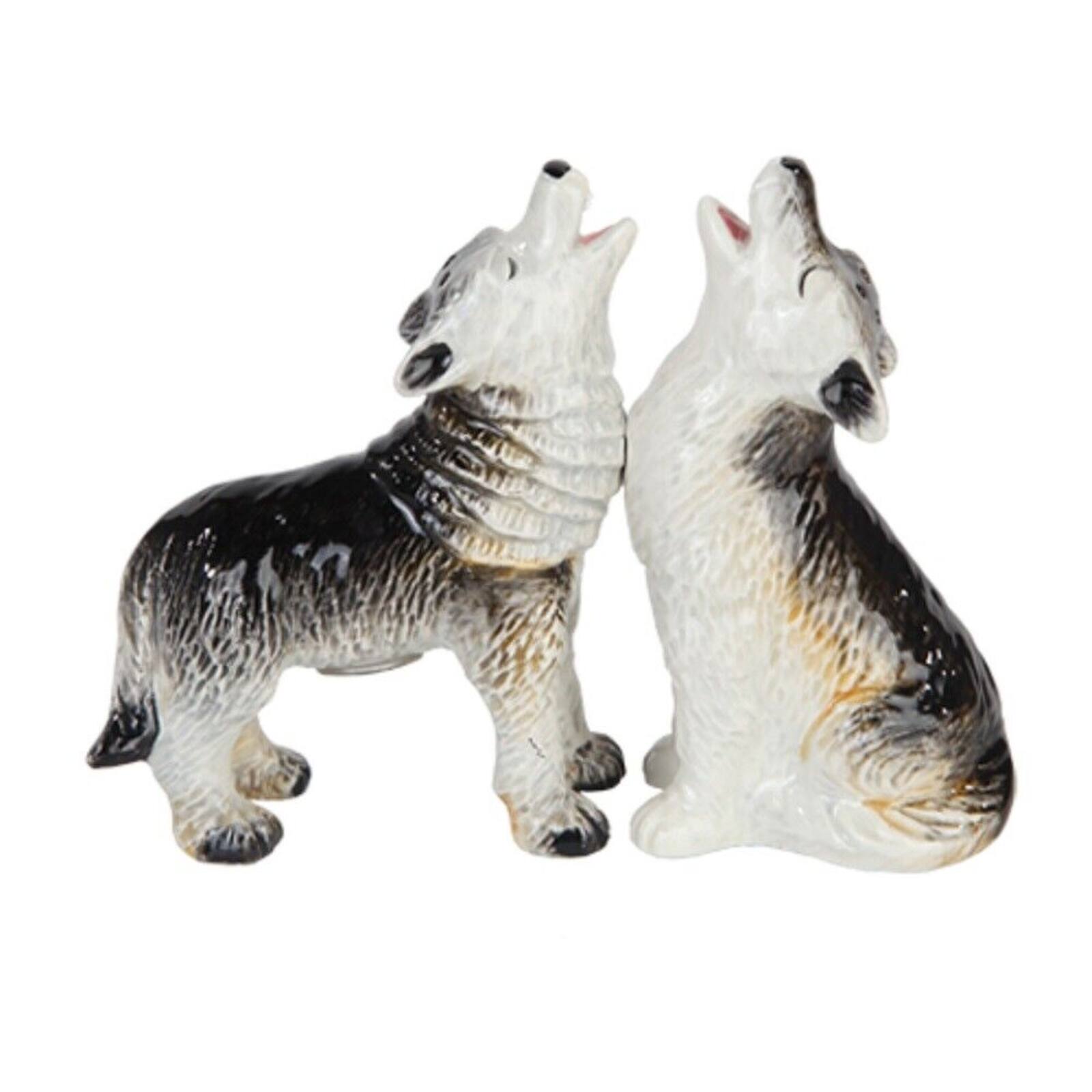 Pacific Trading - Howling Wolves Magnetic Ceramic Salt and Pepper Shakers Set 3.75 inch - Multicolor