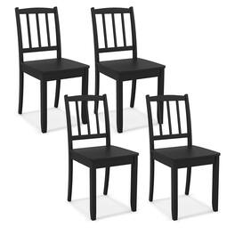 Gymax - Wood Dining Chair Set of 4 w/ Rubber Wood Legs Curved Backrest for Kitchen - Black