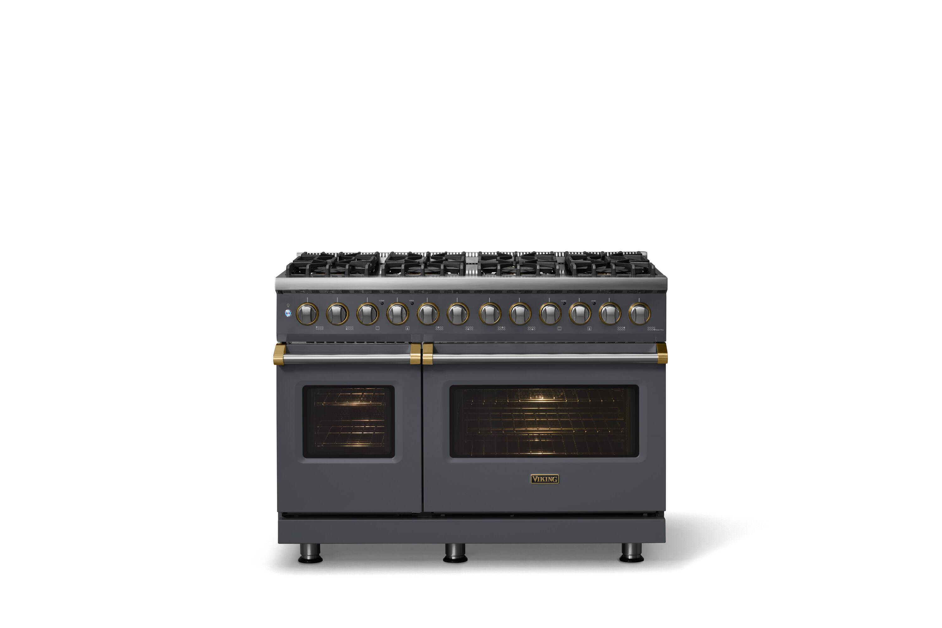 Alt View 2. Viking - 48 in. Wide 8 Burner Pro 5 Series 7.3Cu. Ft. Freestanding Sealed LP DF Convection Rangewith Griddle Brushed Brass Trim - Cast Black.