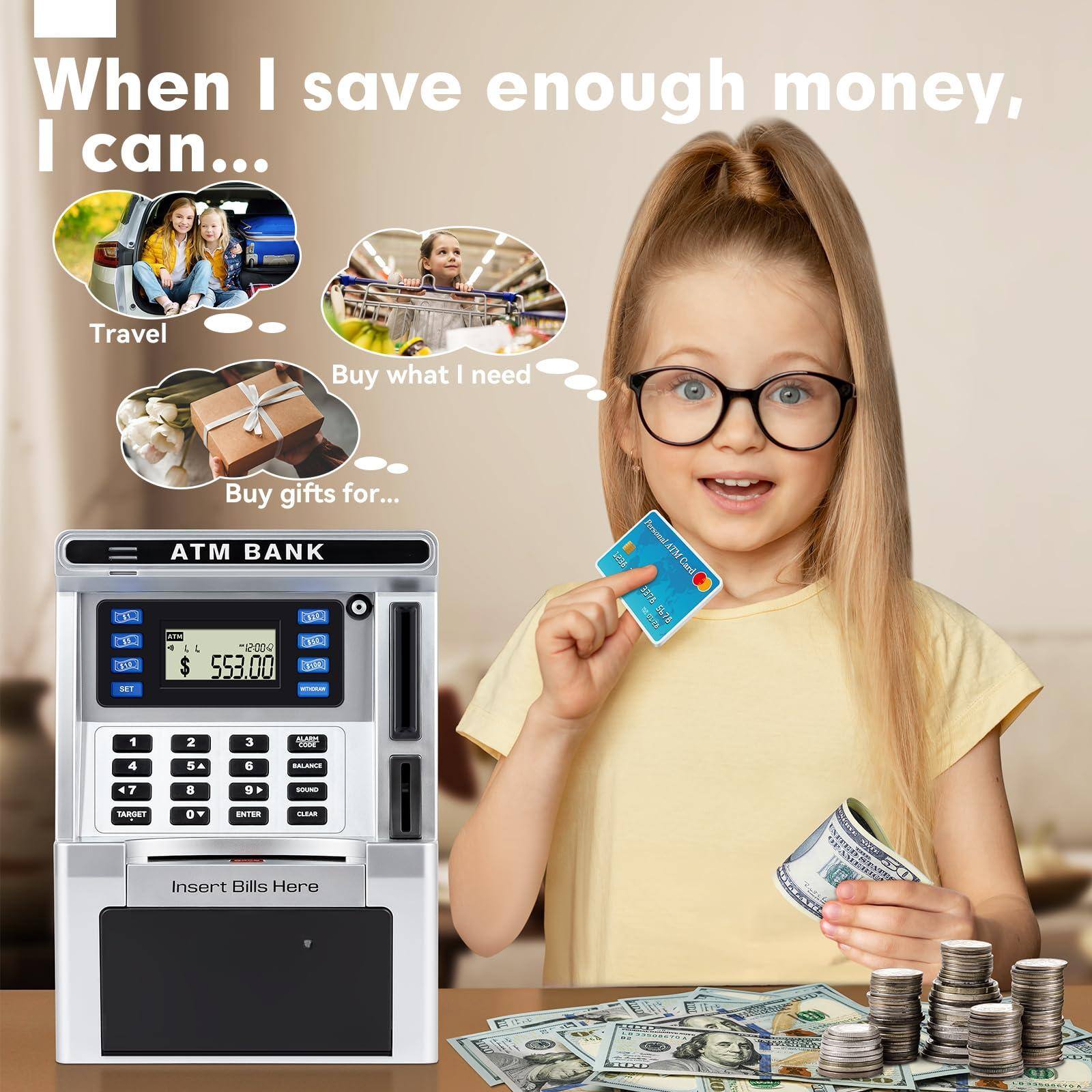 When I save enough money, I can...

- Travel
- Buy what I need
- Buy gifts for...

ATM BANK

$553.00