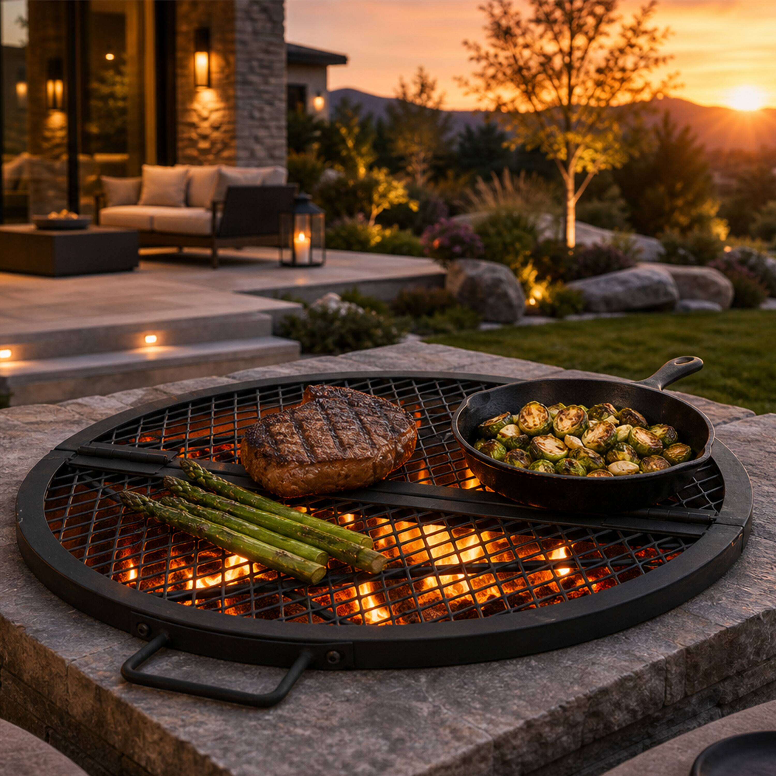 Alt View 9. Sunnydaze - Folding Black Steel Round Fire Grate - 40 in - Black.