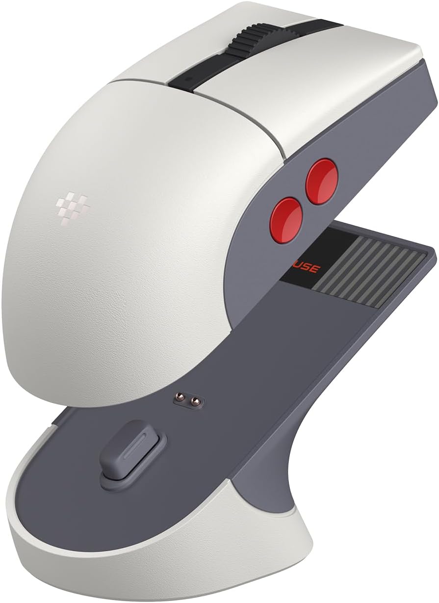 Angle. 8BitDo - Retro R8 Mouse N Edition with charging dock - Grey.