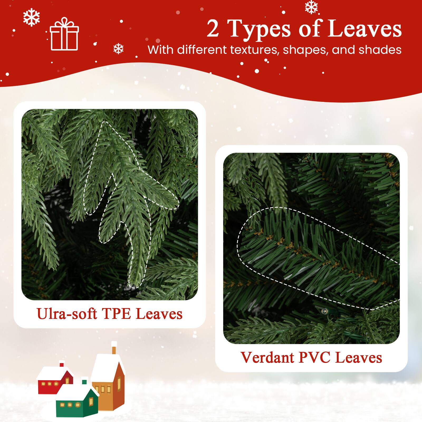 2 Types of Leaves  
With different textures, shapes, and shades  

Ultra-soft TPE Leaves  

Verdant PVC Leaves