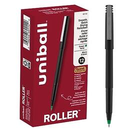 Uni - uni-ball Roller Pen, Micro Point, 0.5mm, Green Ink, Dozen (60154) - Black