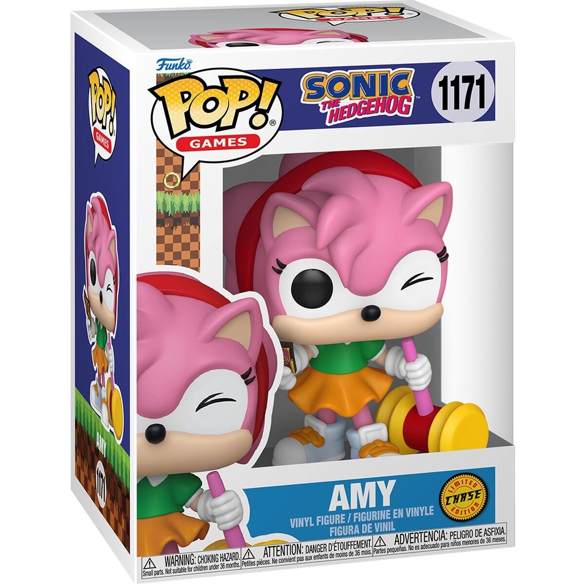 Funko POP! Games  
Sonic the Hedgehog  
1171  
Amy  
Vinyl Figure / Figurine en Vinyle / Figura de Vinil  
Asfixia  
Advertencia: Peligro de asfixia para menores de 56 meses  
Attention: Danger de petites pièces. Ne convient pas aux enfants de moins de 36 mois.  
Warning: Choking Hazard. Small parts. Not suitable for children under 36 months.