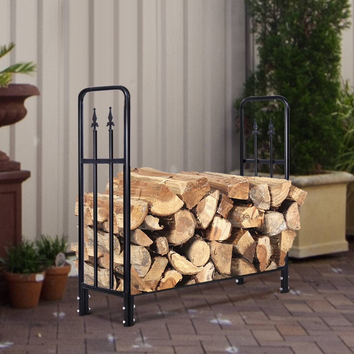 Alt View 5. Costway - Costway 4 Feet Outdoor Heavy Duty Steel Firewood Log Rack Wood Storage Holder - Black.