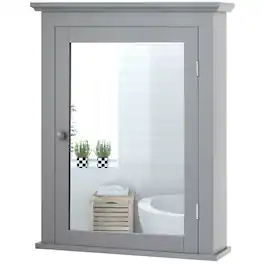 Costway - Bathroom Mirror Cabinet Wall Mounted Adjustable Shelf Medicine - Gray