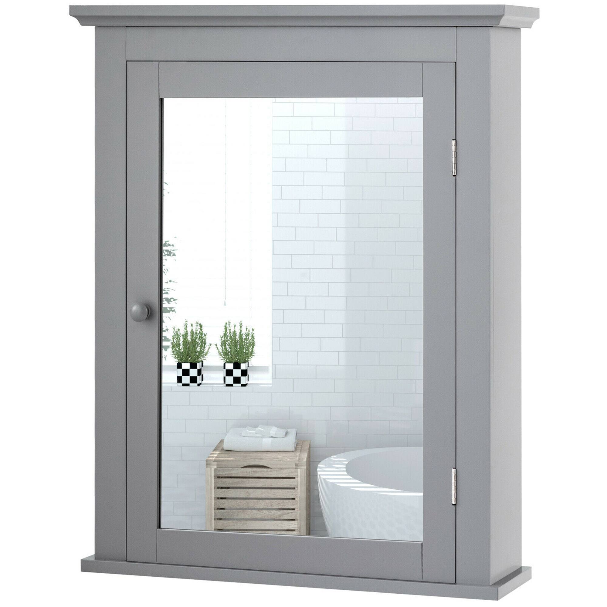 Front. Costway - Costway Bathroom Mirror Cabinet Wall Mounted Adjustable Shelf Medicine - Grey.