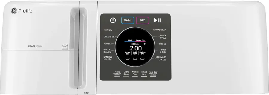 Profile Wash Dry Normal Active Wear PowerSteam Delicates Towels Bulky Bedding Sanitize with Oxi Wash Sensor Dry Normal 2:00 Normal Cold Medium Soil Temp Spin Quick Cycle Whites Rinse & Dry Specialty Cycles Menu Continue Look . . . Extra Wrinkle Timed More Dry Rinse Care Reset Start Dry Mad - SC Filter
