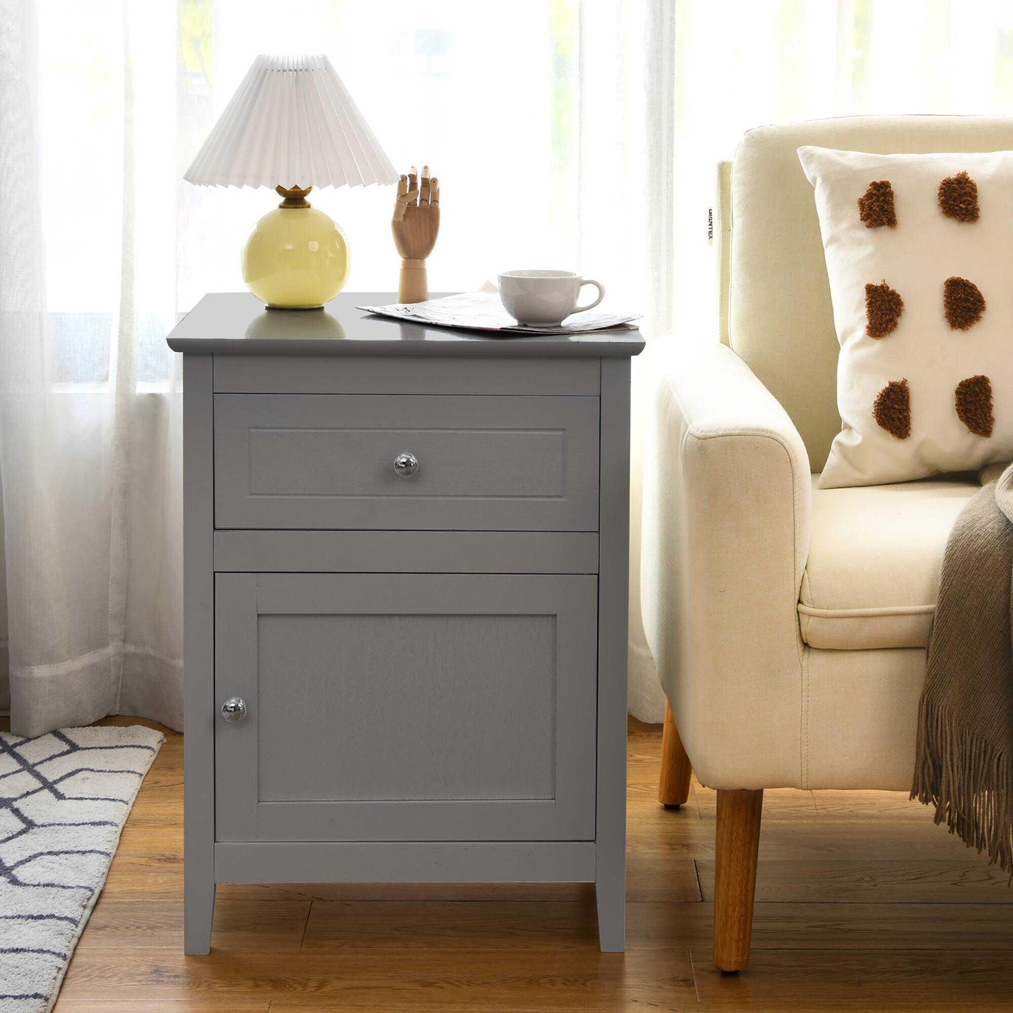 Alt View 12. Costway - Nightstand with Drawer Accent Side End Table Storage Cabinet - Gray.