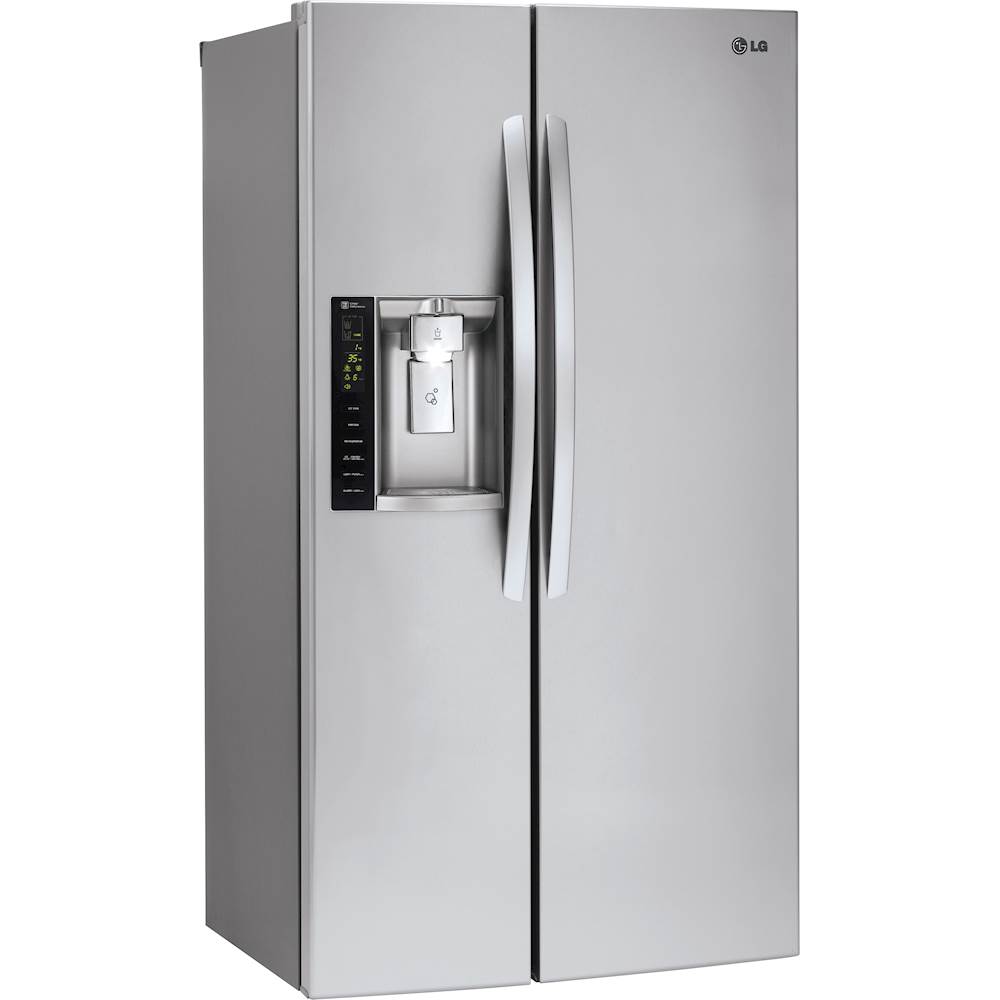 Angle View: LG - 21.9 Cu. Ft. Side-by-Side Counter-Depth Smart Wi-Fi Enabled Refrigerator - Stainless Steel