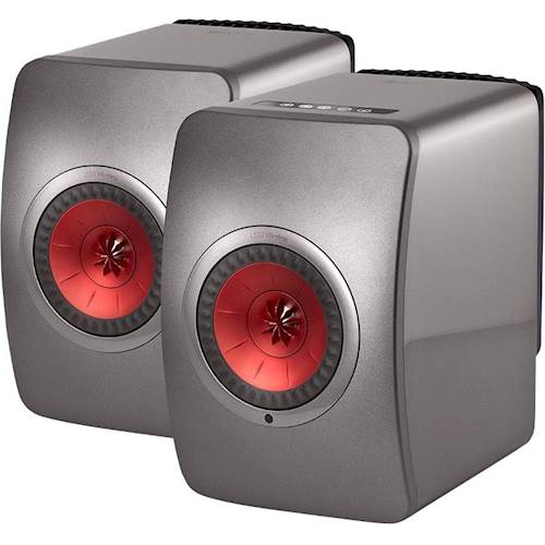 Rent to own KEF - LS50 Hi-Res 5-1/4" 2-Way 230W Wireless Speakers (Pair) - Titanium Gray/Red