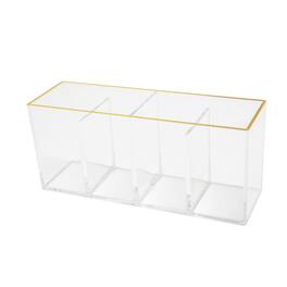 Martha Stewart - Kerry Plastic 4 Compartment Desktop Pen Holder and Organizer with Gold Trim - Clear/Gold Trim