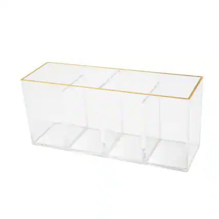 Front. Martha Stewart - Kerry Plastic 4 Compartment Desktop Pen Holder and Organizer with Gold Trim - Clear/Gold Trim.