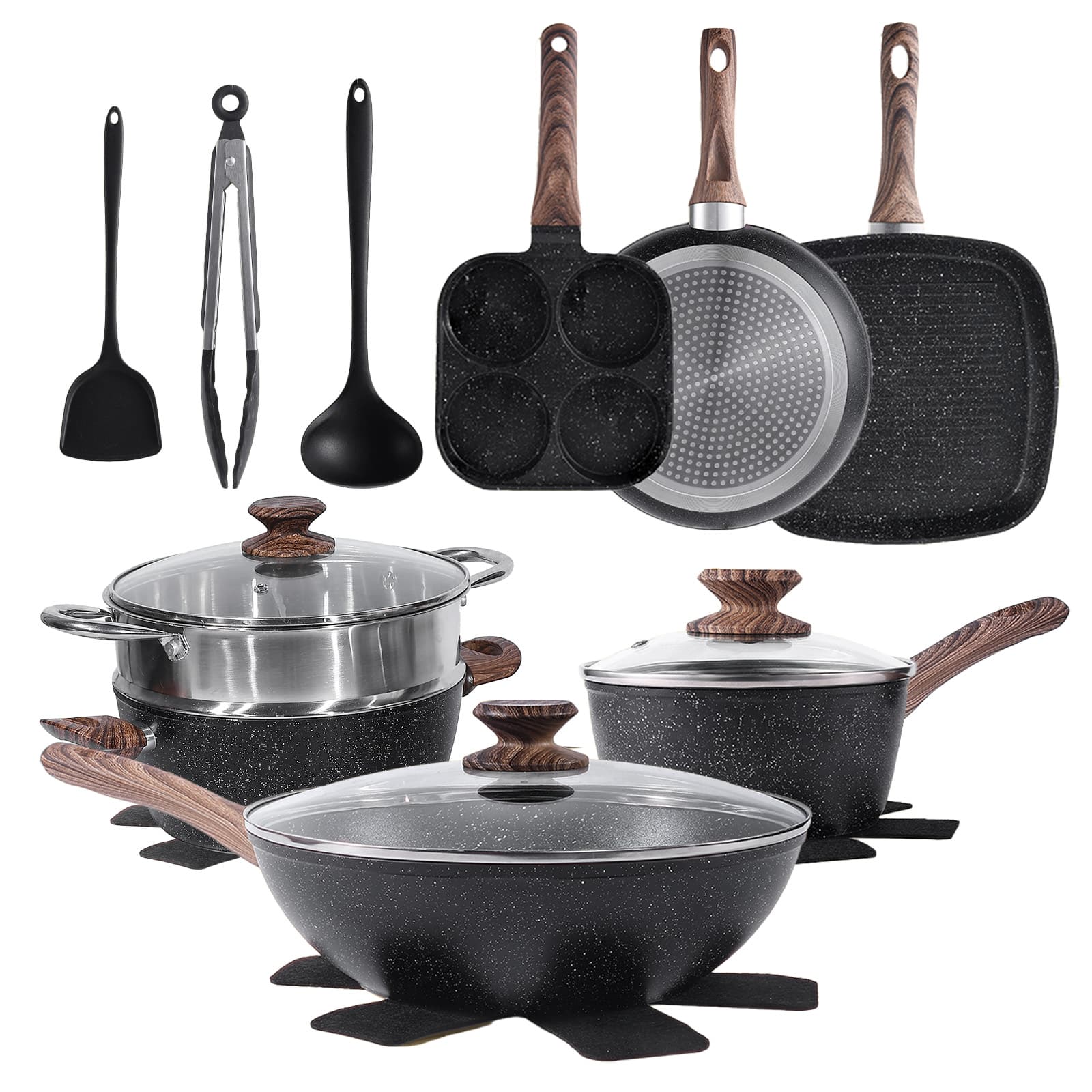 Anysun - 17-piece non-stick cookware set, cooking set