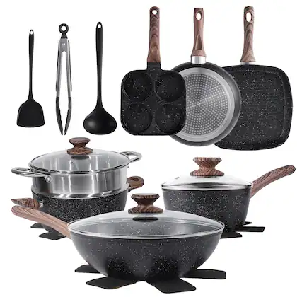 Front. Anysun - 17-piece non-stick cookware set, cooking set.