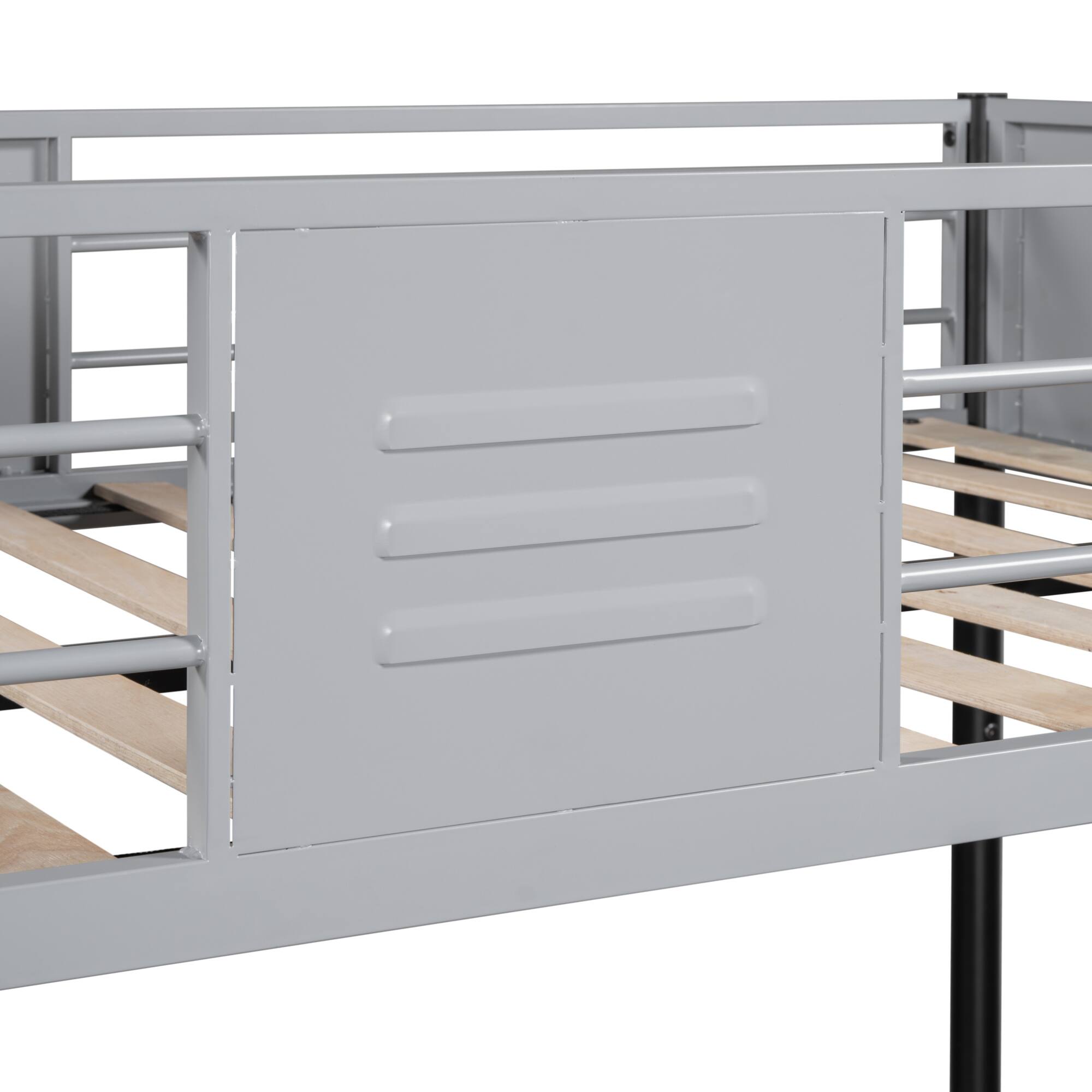 Alt View 8. GOODSILO - Heavy-Duty Twin Over Twin Metal Bunk Bed with Vent Board Guardrail and Noise-Free Wood Slats - Black.