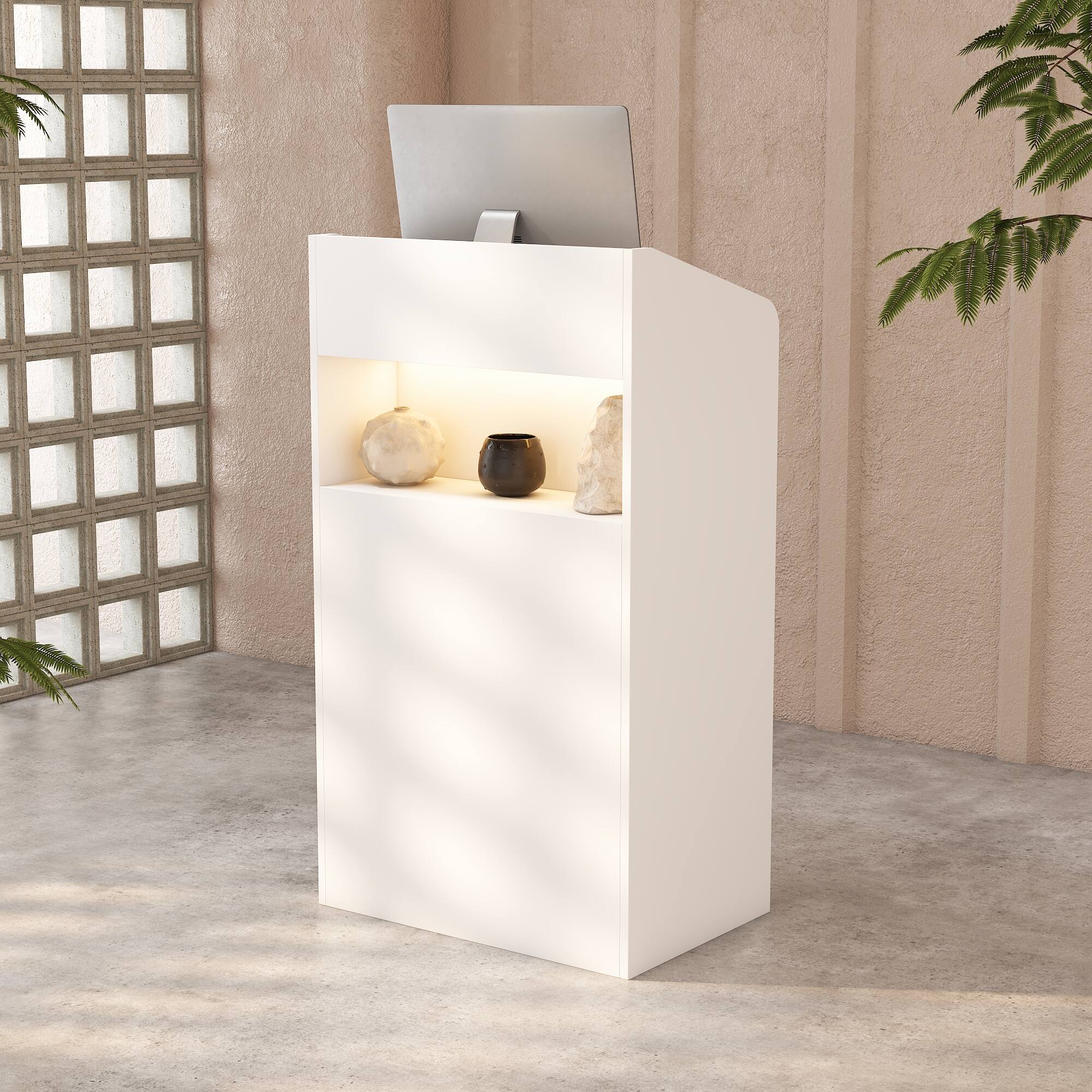 Alt View 5. Famapy - Small Reception Desk with LED Light, White Podium Stand for Salon, Modern Checkout Counter for Small Business. - White.