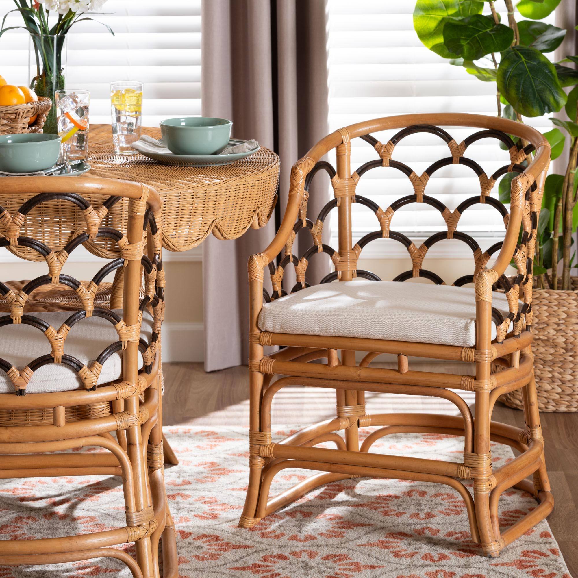 Alt View 4. bali & pari - Veneto Natural Rattan Dining Chair with Scalloped Back - Light Honey/Dark Brown.