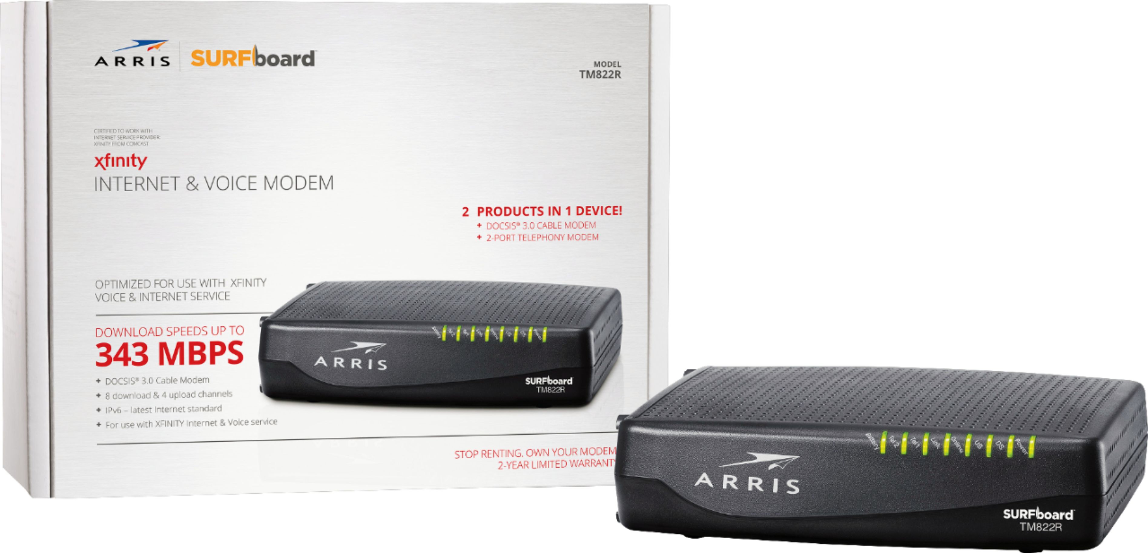 TM822R Download Speed:  343 Mbps Renewed ARRIS Surfboard Docsis 8X4 Cable Modem / Telephone Certified for XFINITY 