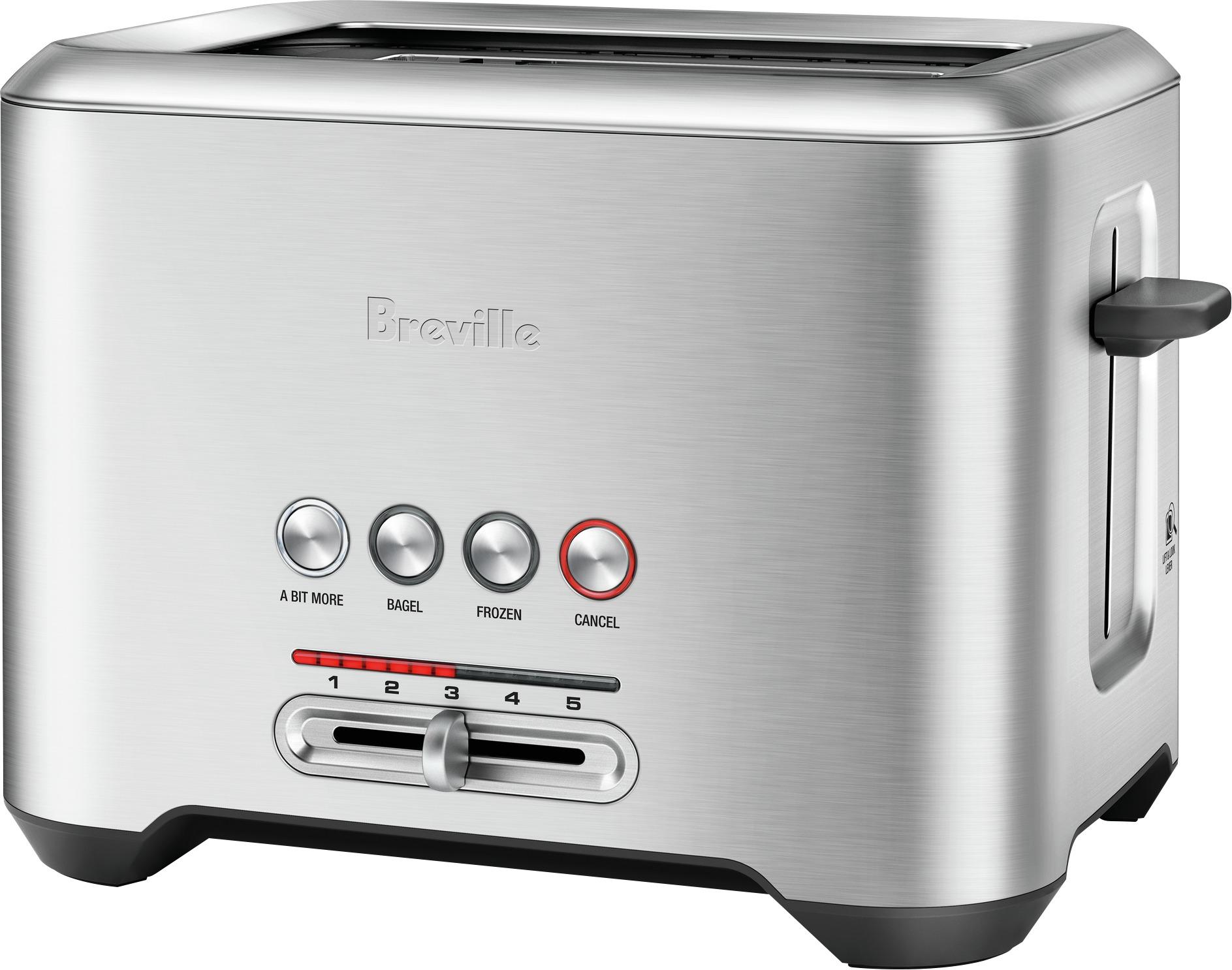Left View: Breville - the Bit More 2-Slice Extra-Wide and Deep Slot Toaster - Stainless Steel